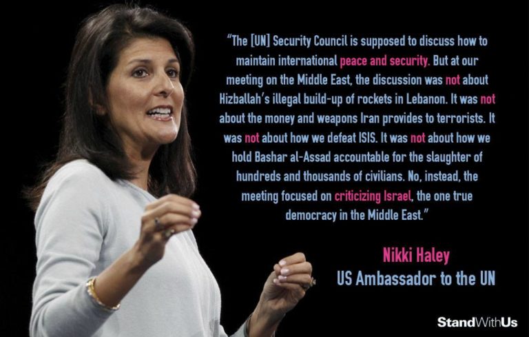 Sign Petition Thanking Ambassador Haley for Her Support of Israel