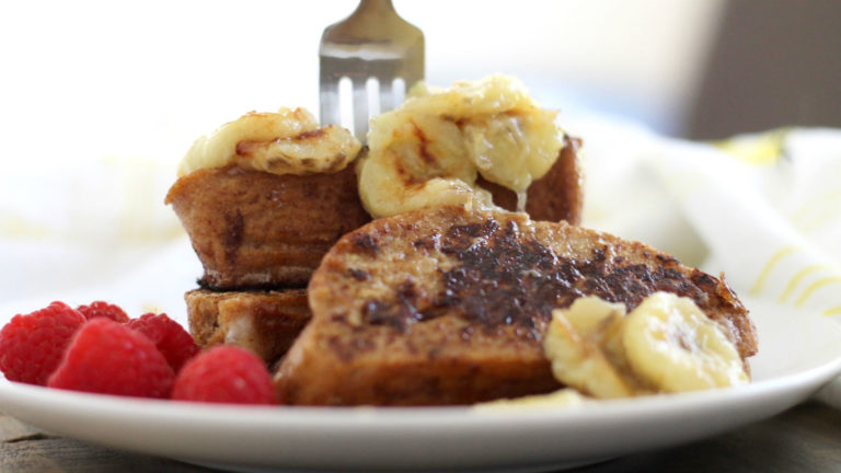 Whole Wheat Challah French Toast with Caramelized Bananas