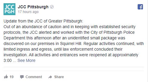 Pittsburgh JCC closes after finding unidentified package