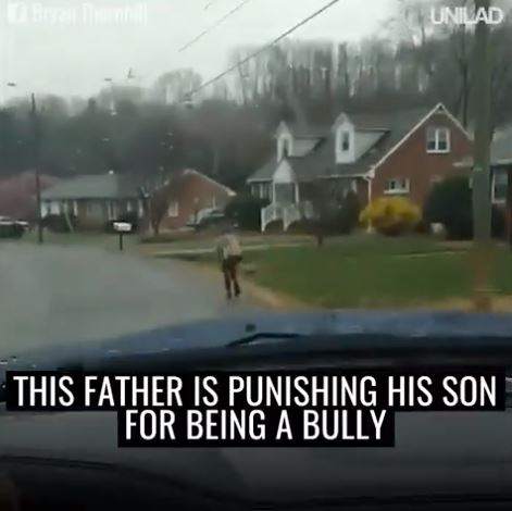 Dad Finds Out Kid Is A Bully – Makes Him Run To School!
