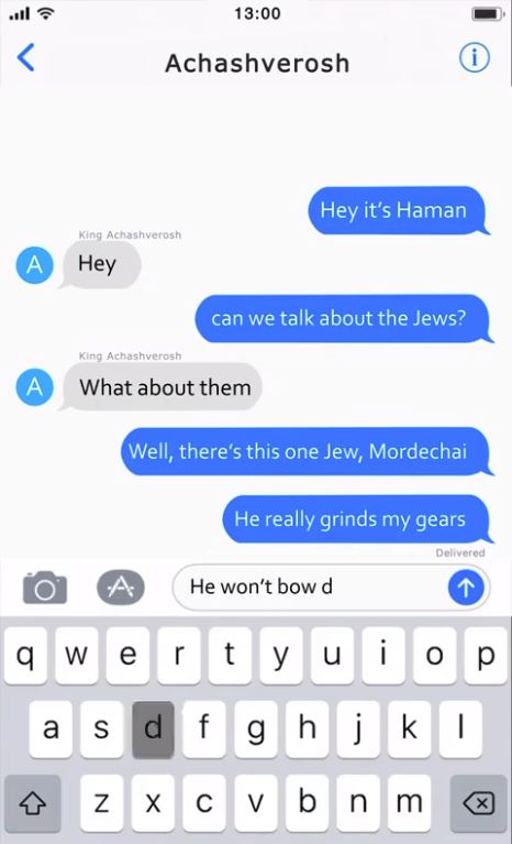 HILARIOUS! The Purim characters “text” each other